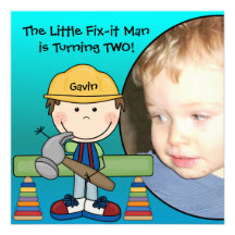 Brunette Little Fix-It Man Birthday Invitation