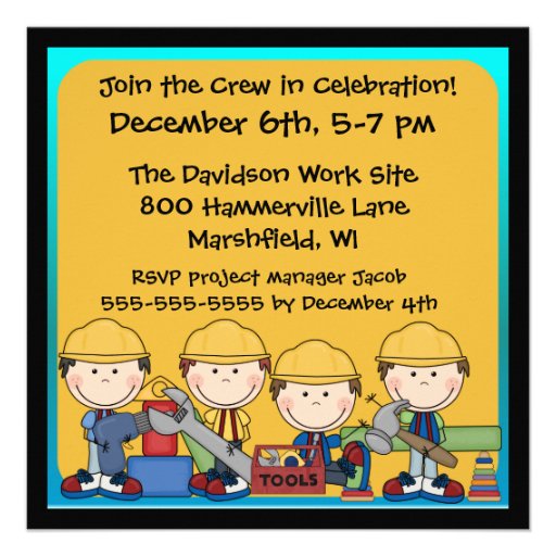 Brunette Little Fix-It Man Birthday Invitation