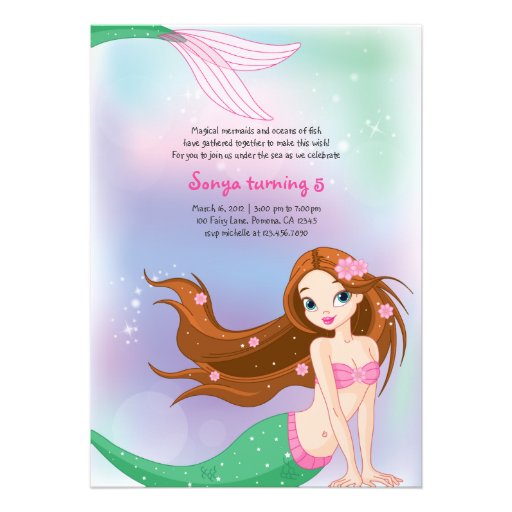 Brunette Mermaid Birthday Invitation Card