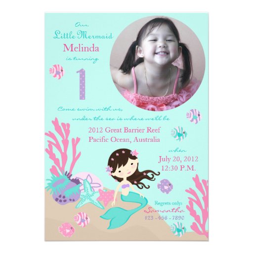 Brunette Mermaid First Birthday Card
