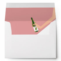 Brunette on dusty rose ensemble envelopes