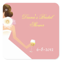 Brunette on dusty rose ensemble square stickers