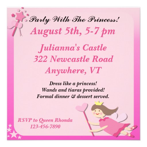 Brunette Party With The Princess Birthday Invites