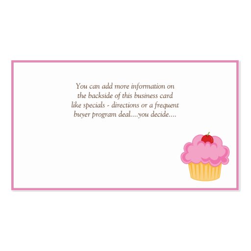 Brunette/Pink Cupcake Baker/Bakery 2 Business Card (back side)