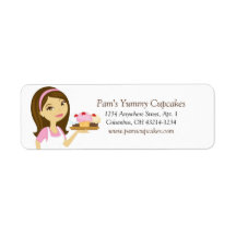 Brunette/Pink Cupcake Baker Return Address Labels