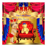 Brunette Prince Baby Shower Gold Bear Red Blue Card