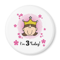Brunette Princess 3rd Birthday Magnet