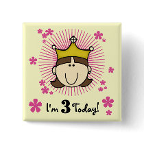 Brunette Princess 3rd Birthday Tshirts and Gifts Buttons