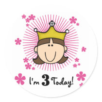 Brunette Princess 3rd Birthday Tshirts and Gifts Stickers