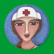 Brunette RN - folk art nurse / nursing magnet magnets