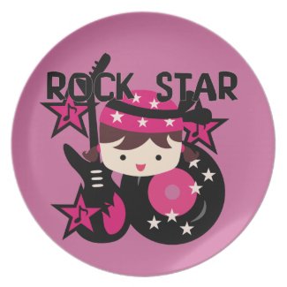 Brunette Rock Star Girl Party Plate