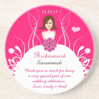 Brunette Side Part Bridesmaid Wedding Gown Coaster coaster