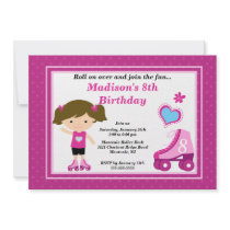 Brunette Skater Girl Skating Birthday Party Invite