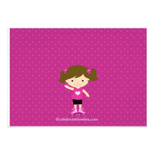 Brunette Skater Girl Skating Birthday Party Invite