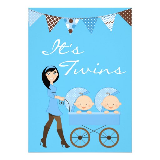 Brunette Twin Boys Baby Shower Invitation