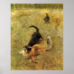 Bruno Liljefors - Beagle Dog and Fox 1885 Oil Poster