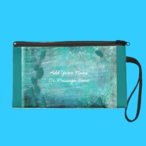 Brush Strokes And Leaves Abstract Wristlet--Teal bagettes bags