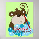 Brush Your Teeth Monkey Bathroom Art Print
