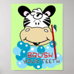 Brush Your Teeth Zebra Bathroom Art Print