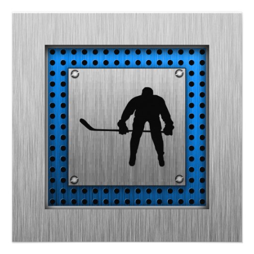 Brushed Aluminum look Hockey Invitation