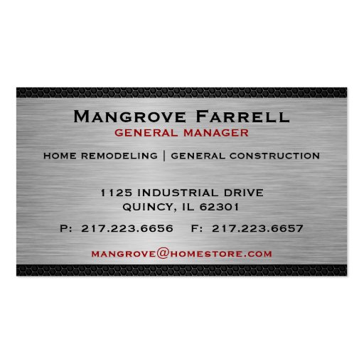 Brushed Metal and Diamond grate business cards (back side)