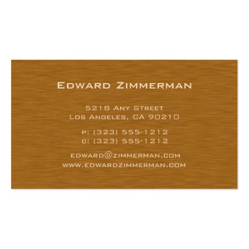 Brushed Metal: Copper Textured Business Card (back side)