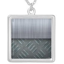 Brushed Metal Diamond Plate Template Personalized Necklace