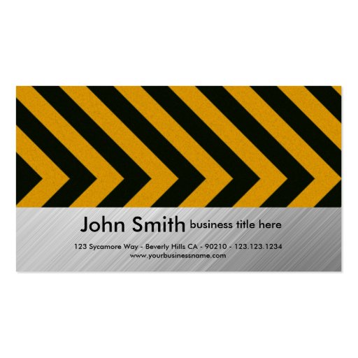 brushed metal hazard striped business card (front side)