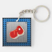Brushed Metal-look Butcher Steak Keychain