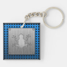 Brushed Metal look Frog Square Acrylic Key Chain
