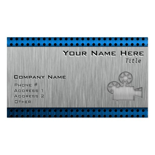 Brushed Metal-look Movie Camera Business Card (front side)