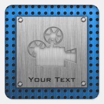 Brushed Metal-look Movie Camera Square Sticker