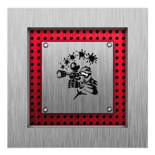 Brushed metal look Paintball Invitations