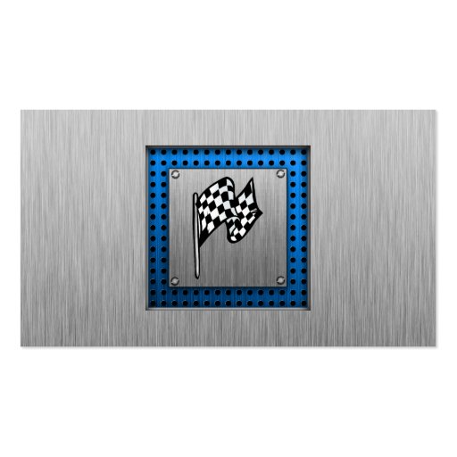 Brushed metal look Racing Flag Business Card Templates (back side)