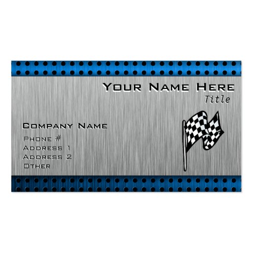 Brushed metal look Racing Flag Business Card Templates (front side)