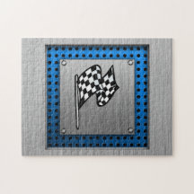 Brushed metal look Racing Flag Jigsaw Puzzles