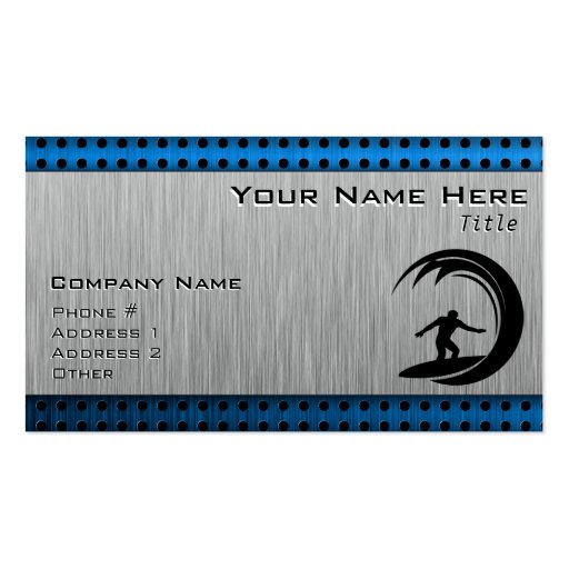 Brushed Metal look Surfing Business Card Template (front side)