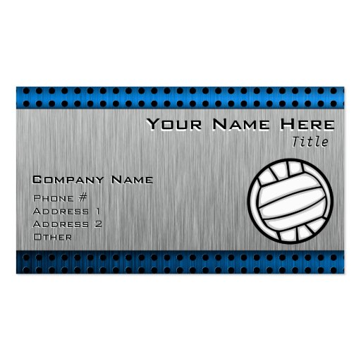 Brushed Metal look Volleyball Business Card Templates (front side)