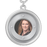 Brushed metal look with round frame necklace
