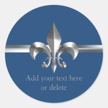 Brushed Metal Style Silver Fleur de Lis Blue Sticker