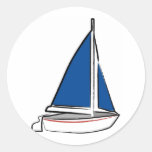 Brushstroke Ship with Blue Sail Round Stickers