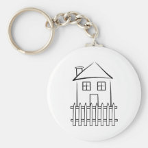 Brushstroke White Picket Fence House Keychain