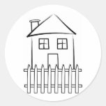 Brushstroke White Picket Fence House Round Stickers