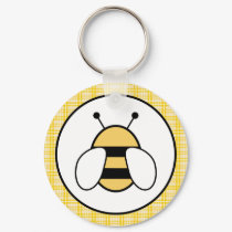 Bubble Bee with Plaid Background keychains