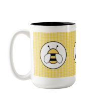 Bubble Bee with Plaid Background mugs by doodles_designs Bubble Bee with Plaid Background mugs