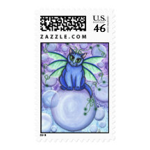 Bubble Fairy Cat Fantasy Art Postage