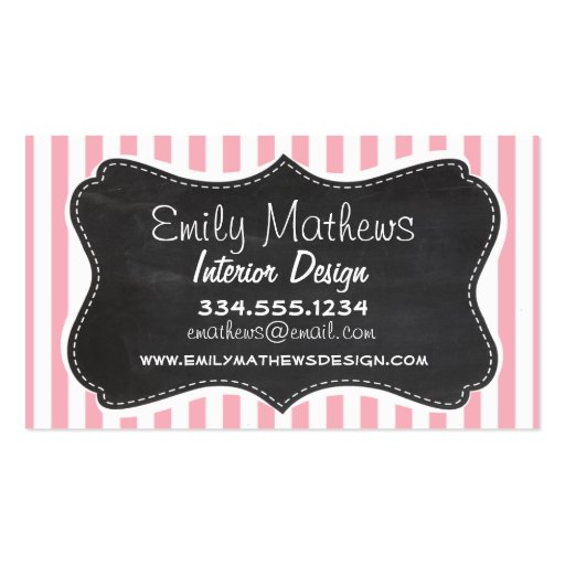 Bubble Gum Pink Stripes; Vintage Chalkboard look Business Card Templates (front side)