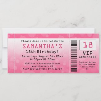 Bubble Pink Ticket Invitations