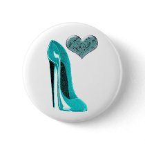 Bubblegum Blue Stiletto Shoe and 3D Heart Pins