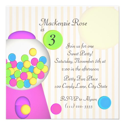 Bubblegum Candy Birthday Personalized Invitation
